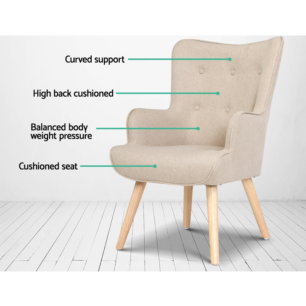 Artiss Armchair Lounge Chair Fabric Sofa Accent Chairs and Ottoman Beige-Armchairs - Peroz Australia - Image - 6