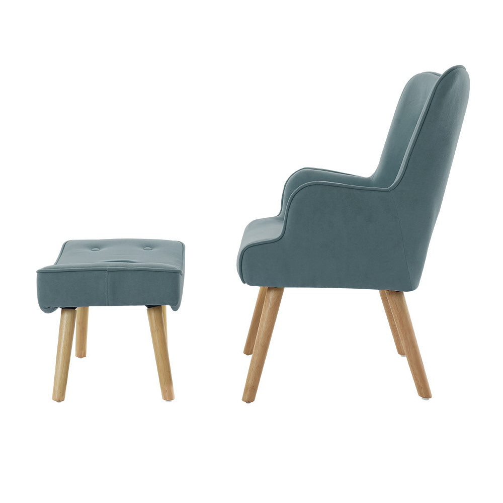 Artiss Armchair Lounge Chair Ottoman Accent Armchairs Sofa Fabric Chairs Blue-Armchairs - Peroz Australia - Image - 5