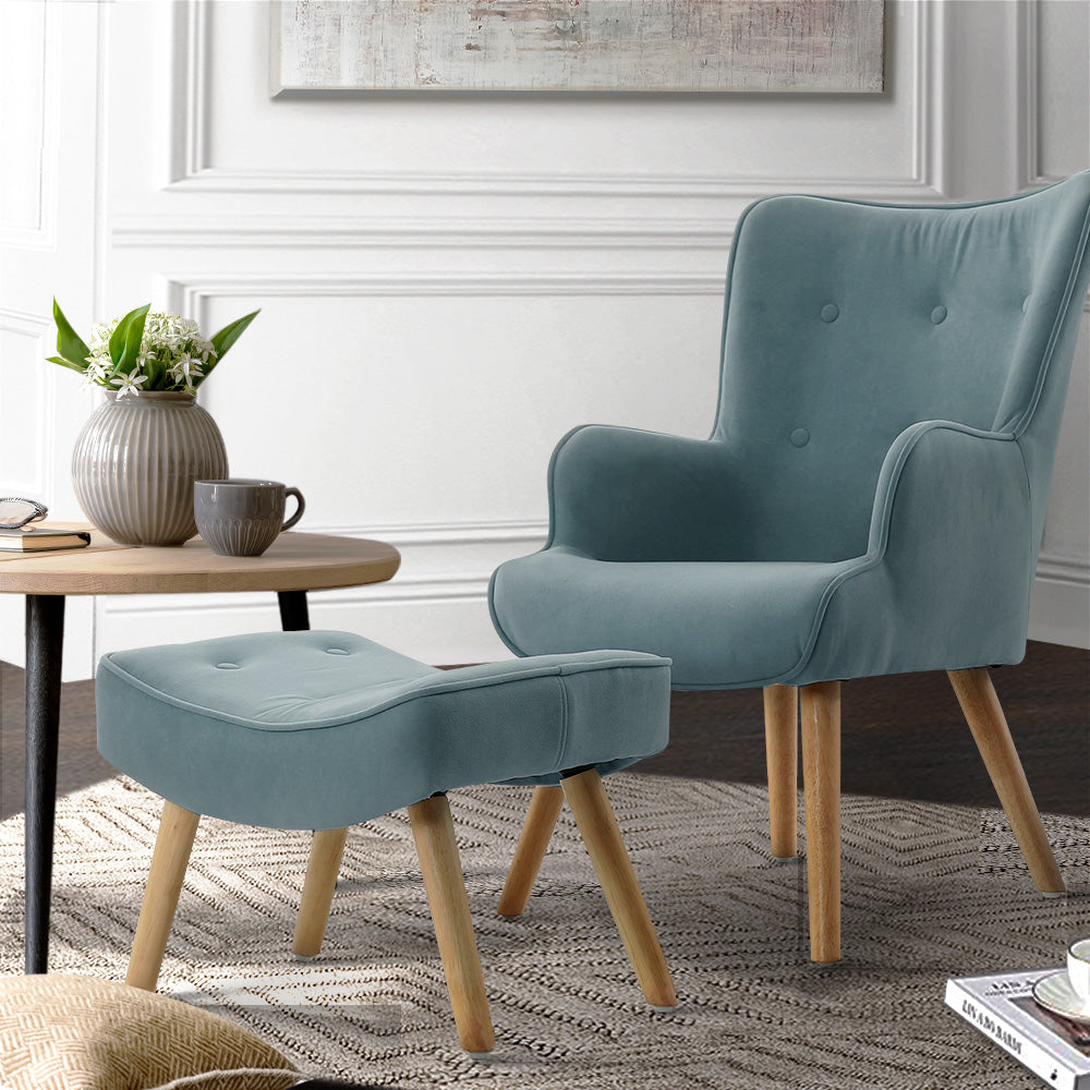 Artiss Armchair Lounge Chair Ottoman Accent Armchairs Sofa Fabric Chairs Blue-Armchairs - Peroz Australia - Image - 1