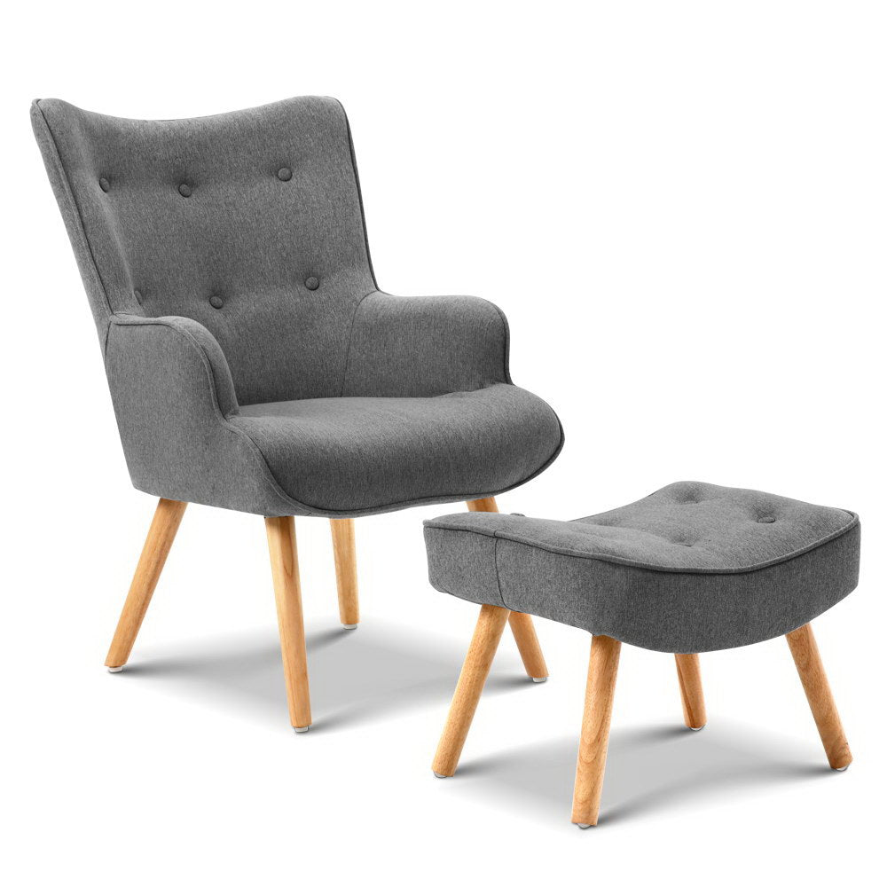 Artiss Armchair and Ottoman - Grey-Armchairs - Peroz Australia - Image - 1
