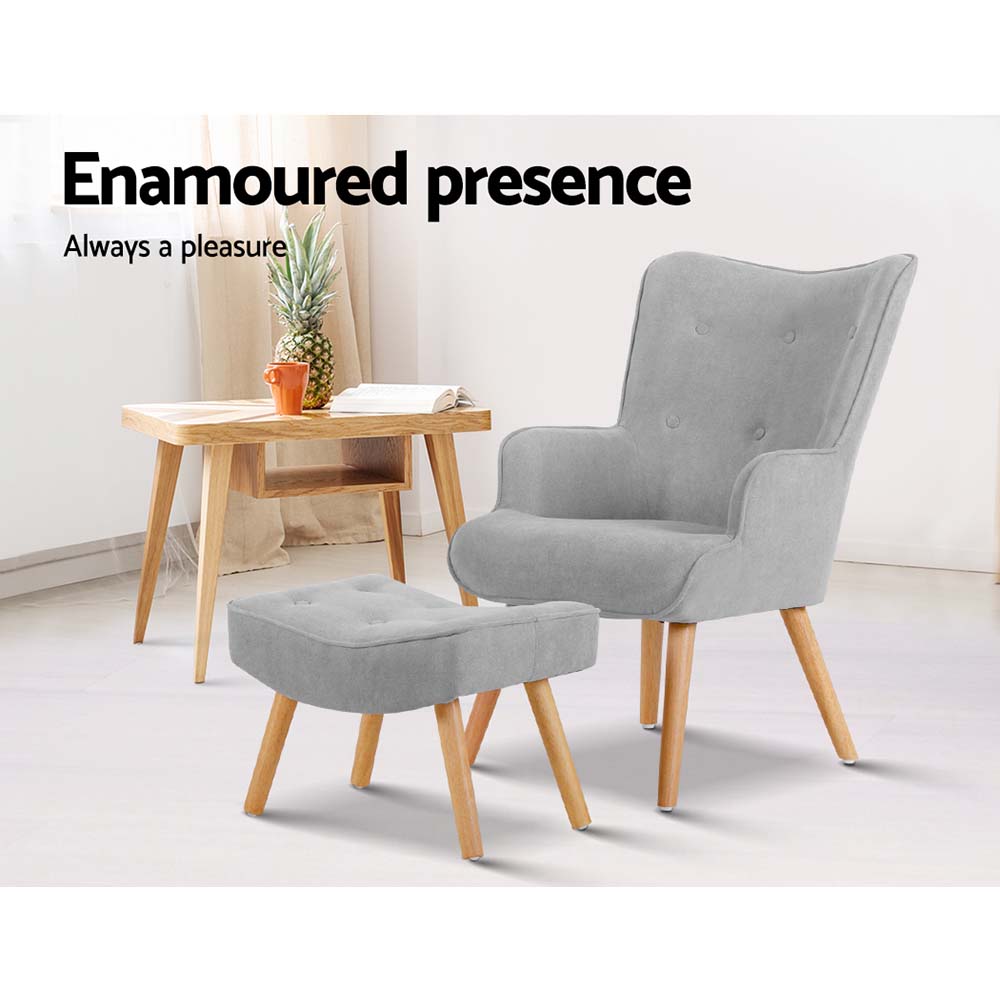 Artiss Armchair and Ottoman - Light Grey-Armchairs - Peroz Australia - Image - 3