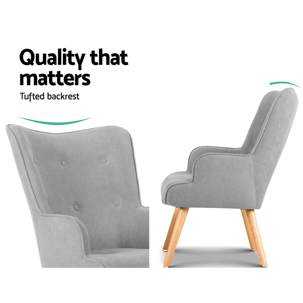 Artiss Armchair and Ottoman - Light Grey-Armchairs - Peroz Australia - Image - 4