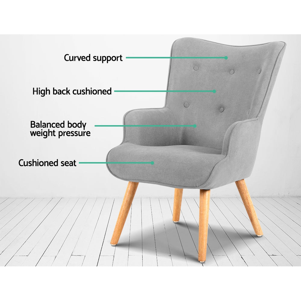 Artiss Armchair and Ottoman - Light Grey-Armchairs - Peroz Australia - Image - 5
