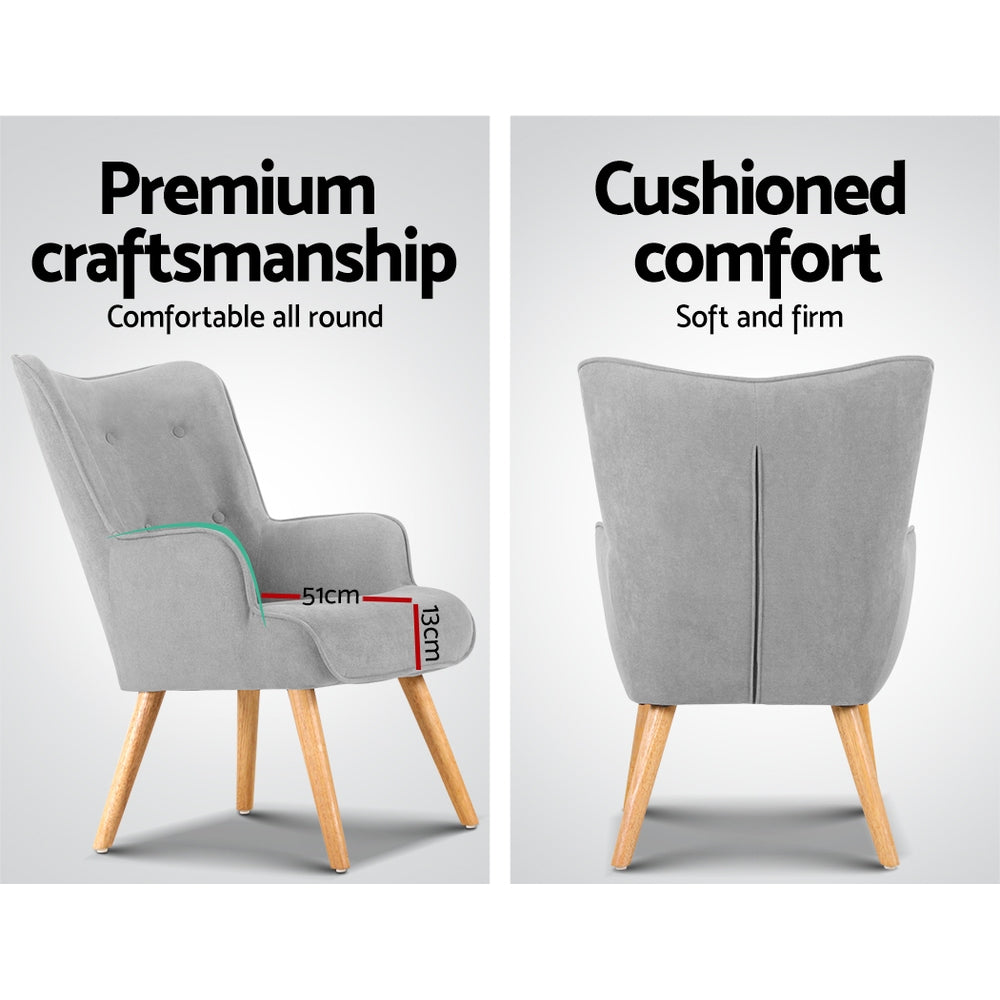 Artiss Armchair and Ottoman - Light Grey-Armchairs - Peroz Australia - Image - 6
