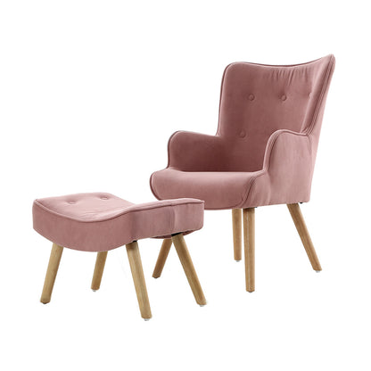 Artiss Armchair Lounge Chair Ottoman Accent Armchairs Sofa Fabric Chairs Pink-Armchairs - Peroz Australia - Image - 3