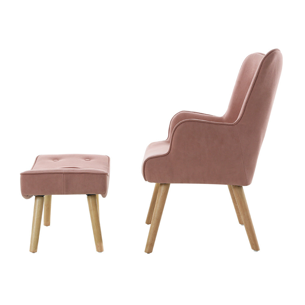 Artiss Armchair Lounge Chair Ottoman Accent Armchairs Sofa Fabric Chairs Pink-Armchairs - Peroz Australia - Image - 6