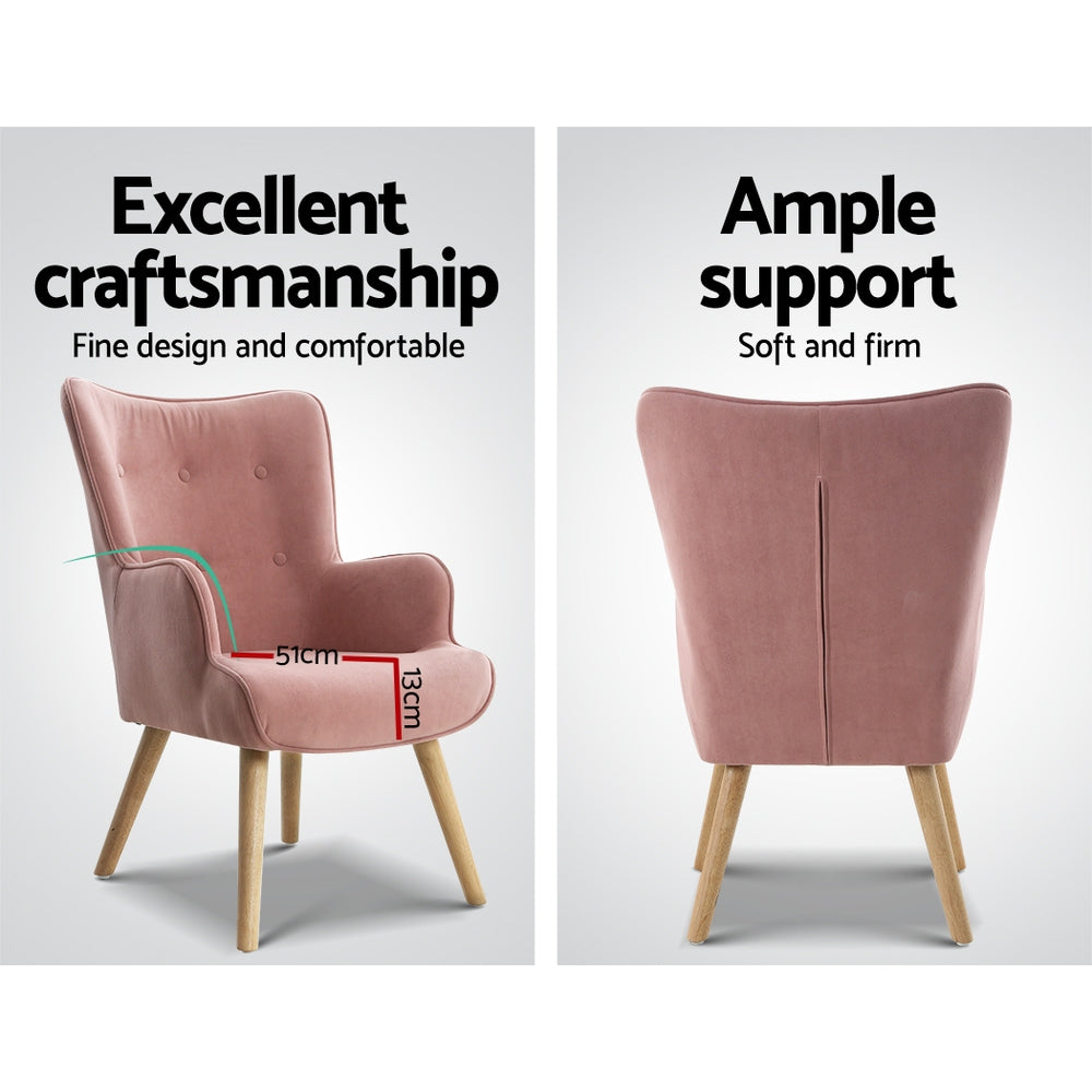 Artiss Armchair Lounge Chair Ottoman Accent Armchairs Sofa Fabric Chairs Pink-Armchairs - Peroz Australia - Image - 2