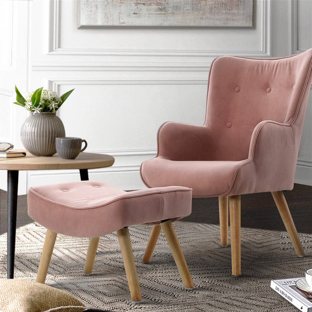 Artiss Armchair Lounge Chair Ottoman Accent Armchairs Sofa Fabric Chairs Pink-Armchairs - Peroz Australia - Image - 1