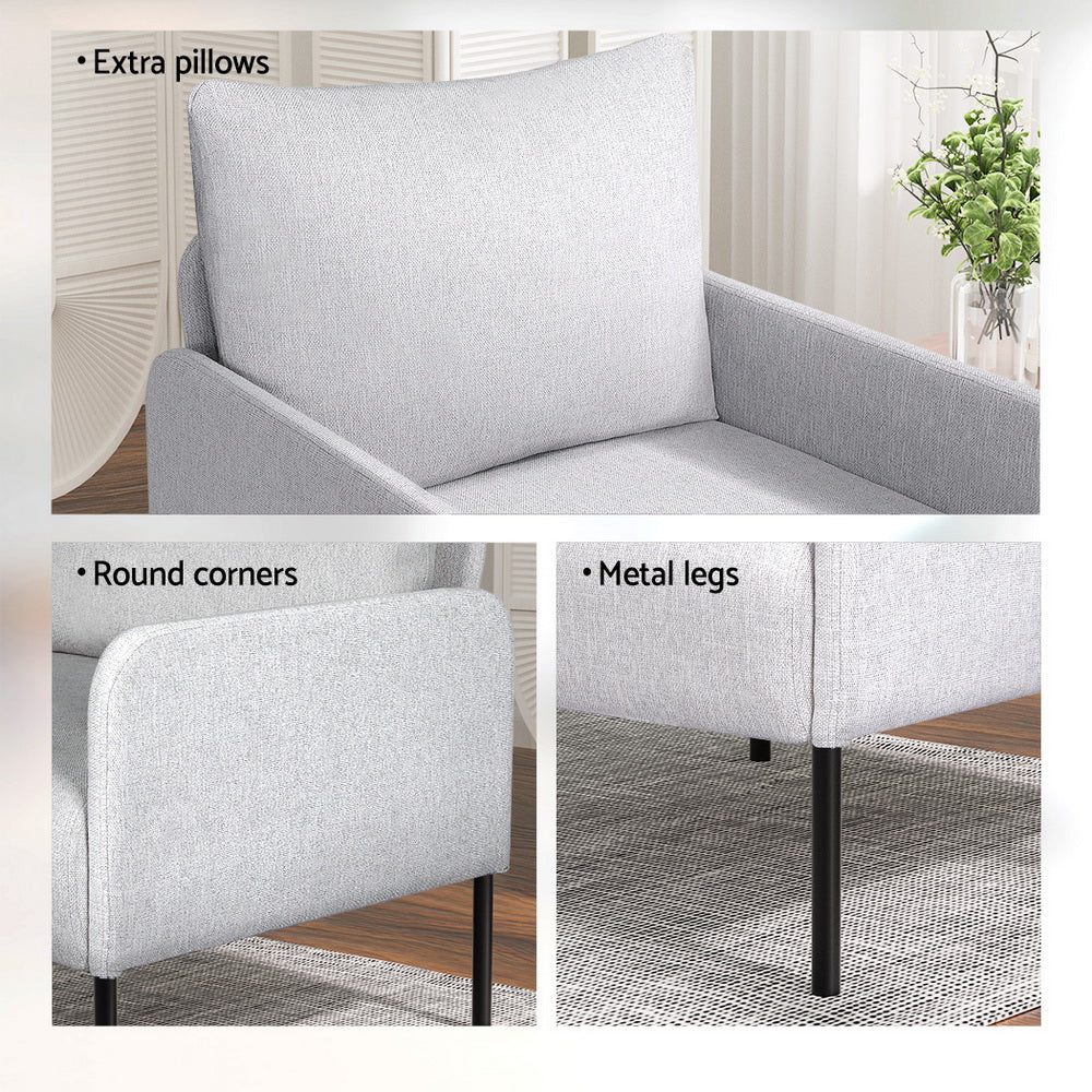Artiss Armchair Lounge Chair Accent Chair Single Sofa Grey Linen Fabric-Furniture > Bar Stools & Chairs-PEROZ Accessories