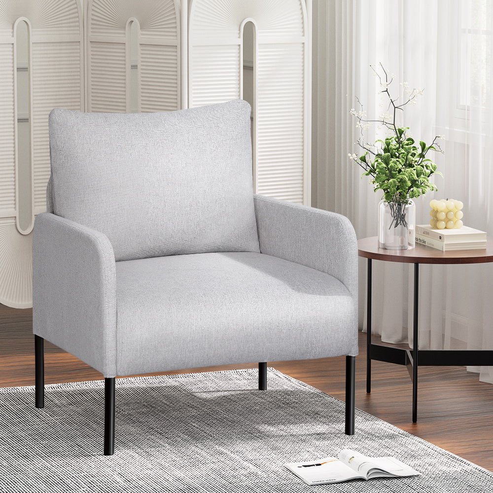 Artiss Armchair Lounge Chair Accent Chair Single Sofa Grey Linen Fabric-Furniture > Bar Stools & Chairs-PEROZ Accessories
