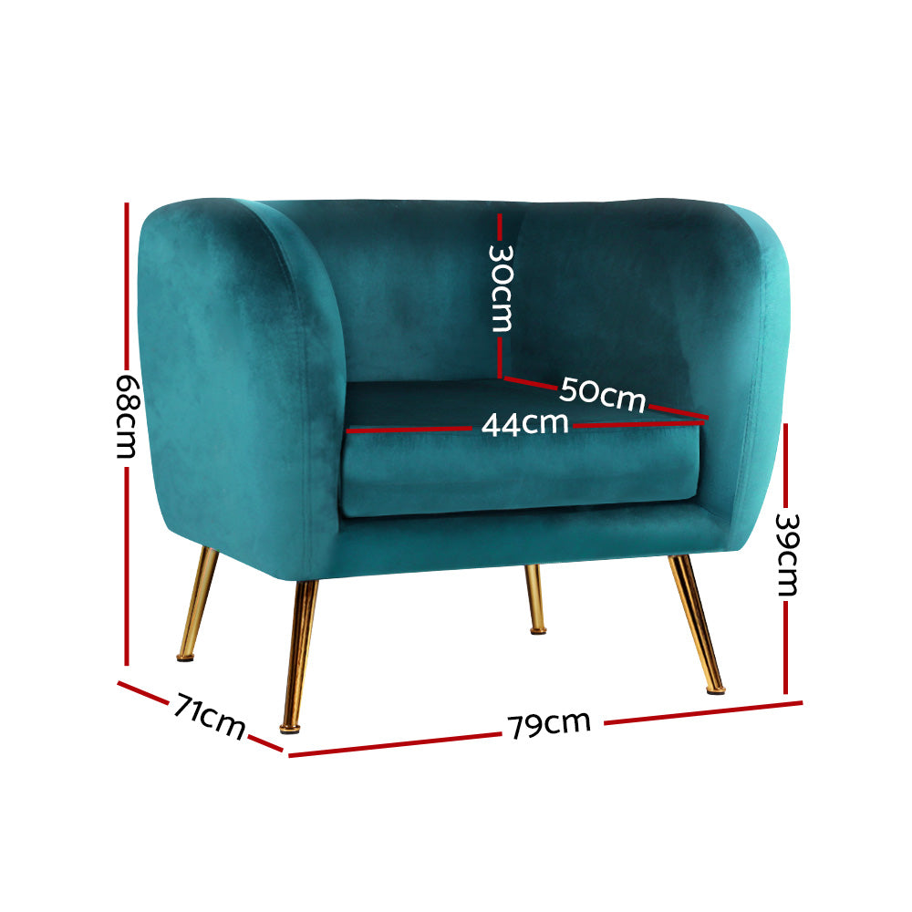Artiss Armchair Lounge Sofa Arm Chair Accent Chairs Armchairs Couch Velvet Green-Armchairs - Peroz Australia - Image - 3