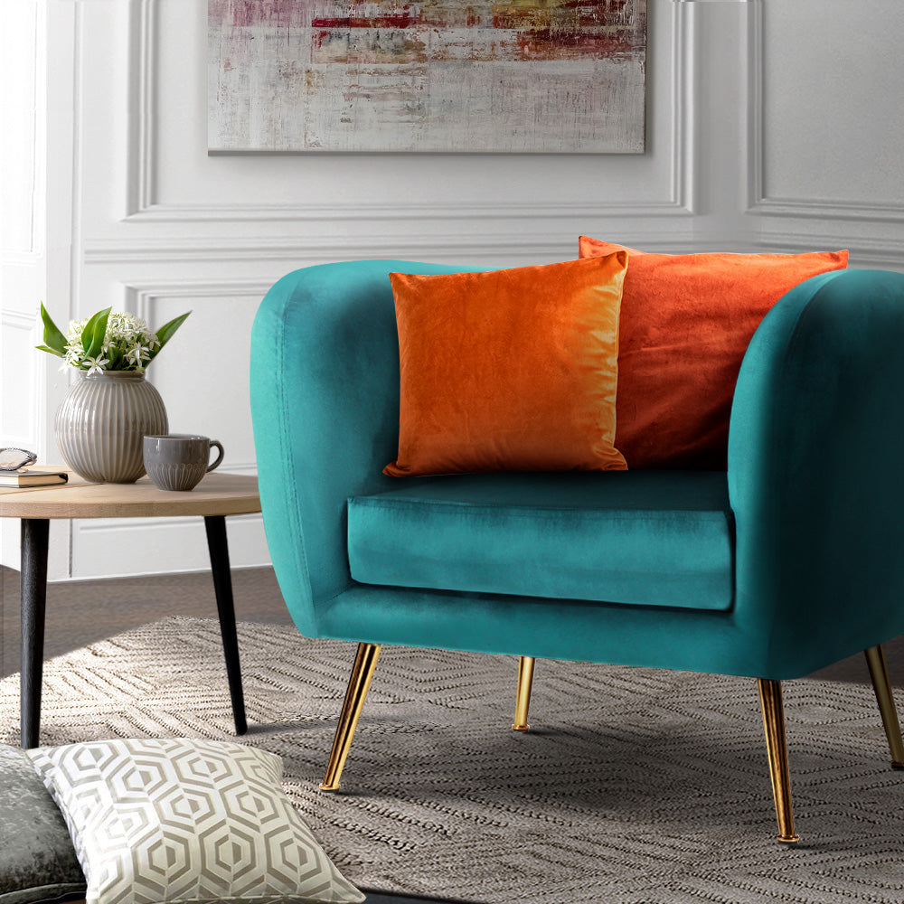 Artiss Armchair Lounge Sofa Arm Chair Accent Chairs Armchairs Couch Velvet Green-Armchairs - Peroz Australia - Image - 1
