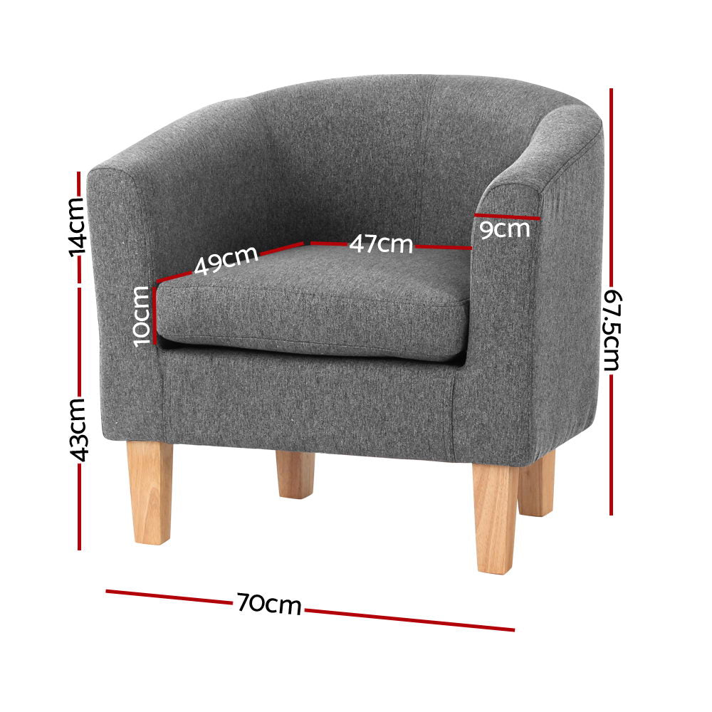 Artiss Abby Fabric Armchair - Grey-Furniture > Bar Stools & Chairs - Peroz Australia - Image - 3