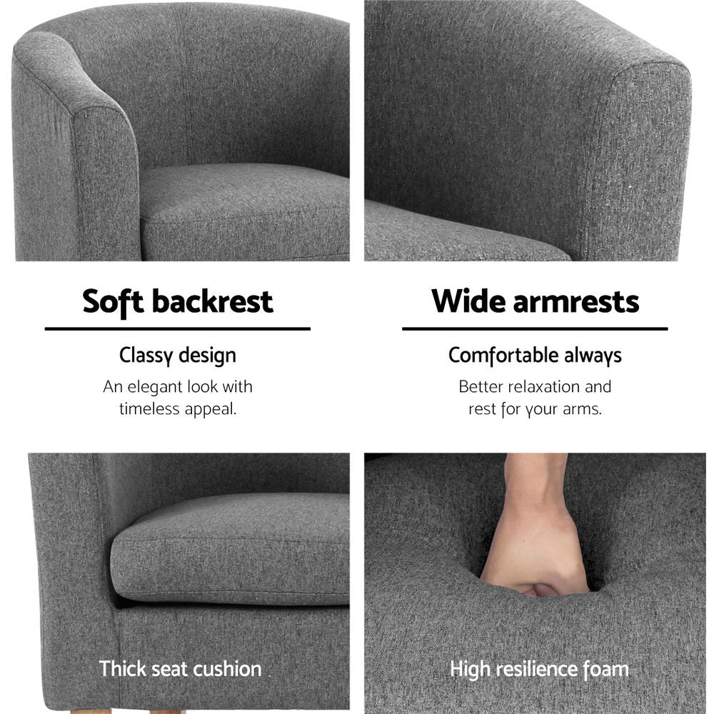 Artiss Abby Fabric Armchair - Grey-Furniture > Bar Stools & Chairs - Peroz Australia - Image - 7