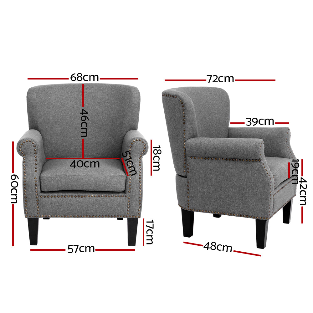 Artiss Armchair Accent Chair Retro Armchairs Lounge Accent Chair Single Sofa Linen Fabric Seat Grey-Furniture > Living Room - Peroz Australia - Image - 3