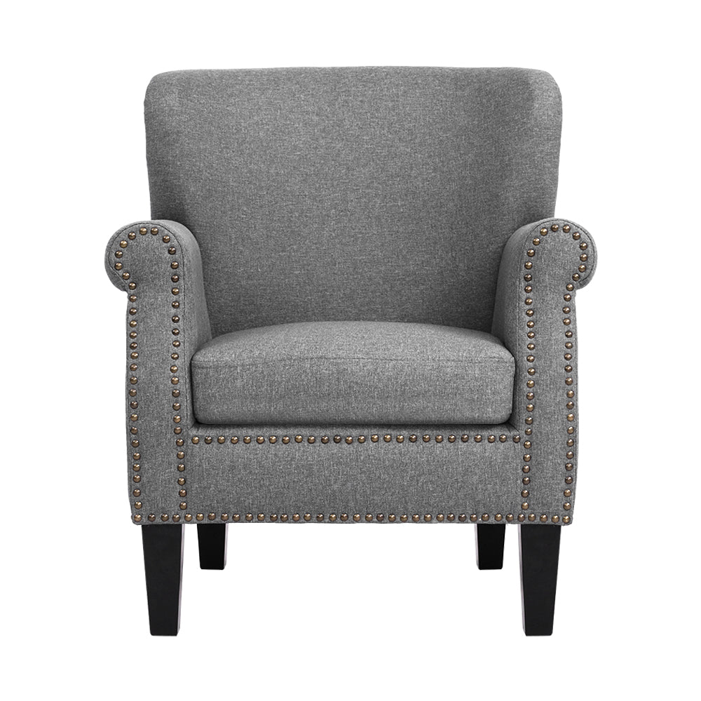 Artiss Armchair Accent Chair Retro Armchairs Lounge Accent Chair Single Sofa Linen Fabric Seat Grey-Furniture > Living Room - Peroz Australia - Image - 4