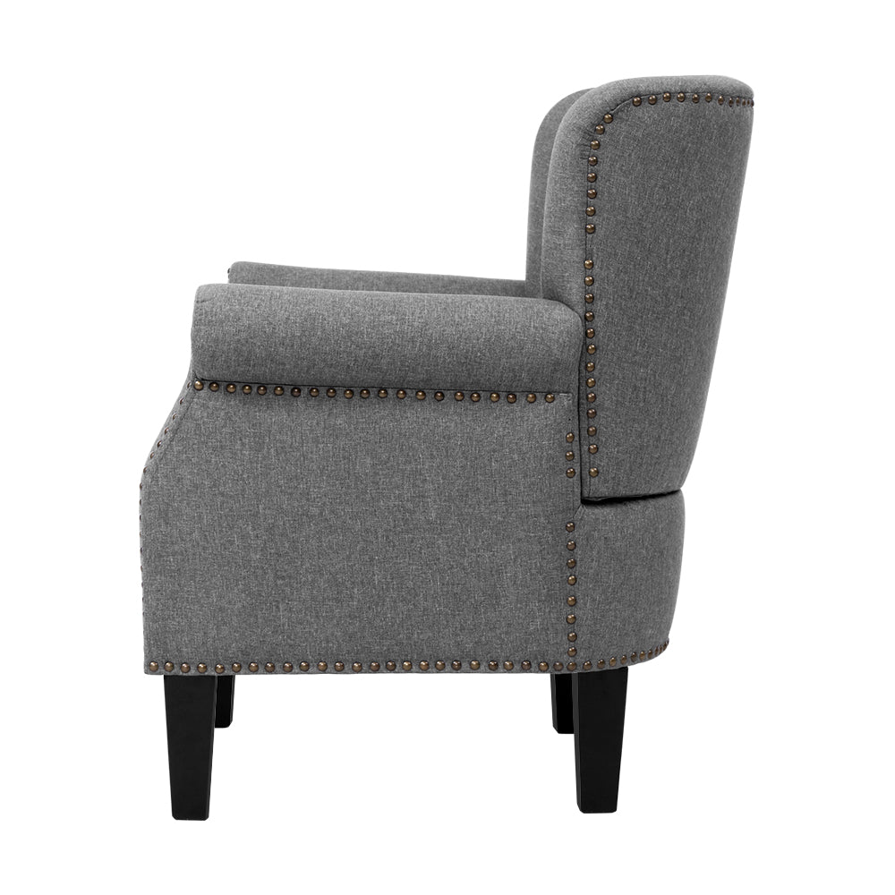 Artiss Armchair Accent Chair Retro Armchairs Lounge Accent Chair Single Sofa Linen Fabric Seat Grey-Furniture > Living Room - Peroz Australia - Image - 5