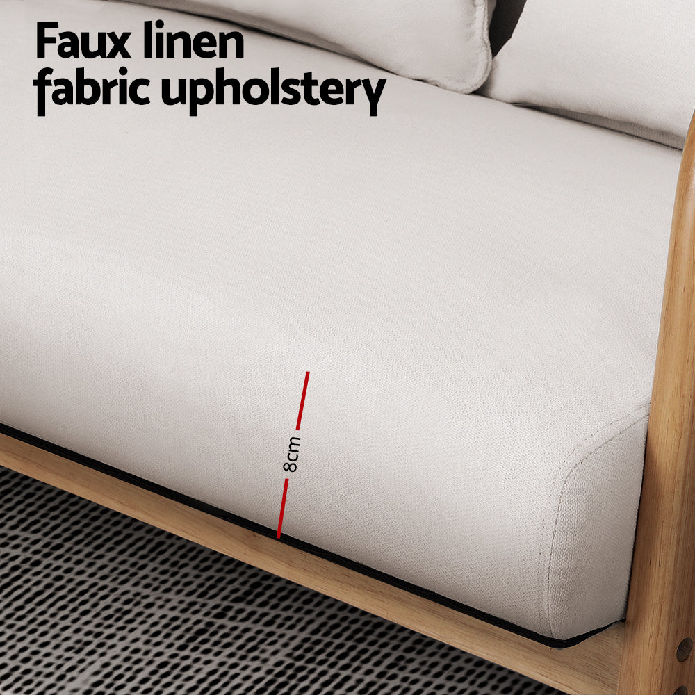 Artiss Armchair Lounge Chair Accent Armchairs Couch Sofa Loveseat Beige Wood-Furniture > Bar Stools & Chairs-PEROZ Accessories