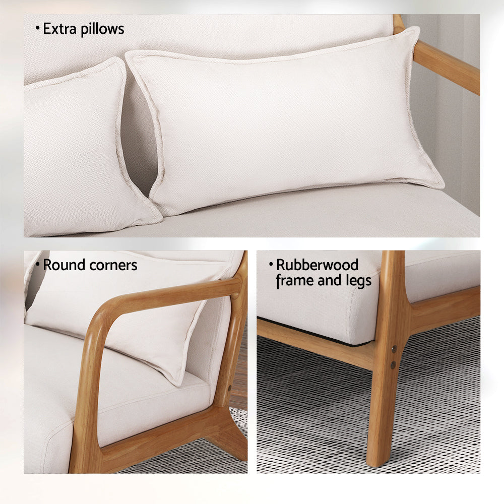 Artiss Armchair Lounge Chair Accent Armchairs Couch Sofa Loveseat Beige Wood-Furniture > Bar Stools & Chairs-PEROZ Accessories