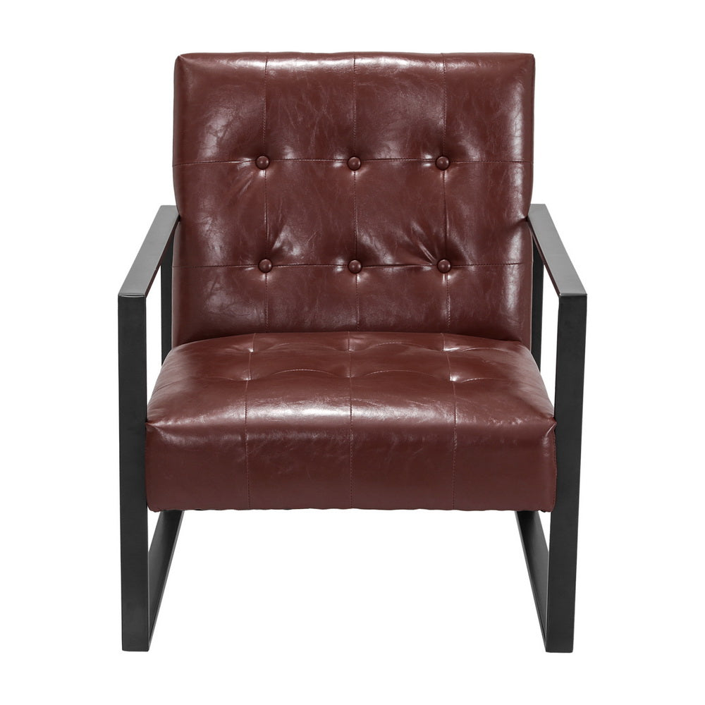 Artiss Armchair Lounge Chair Accent Chairs PU Leather Sofa Brown Metal Frame-Furniture > Bar Stools & Chairs-PEROZ Accessories