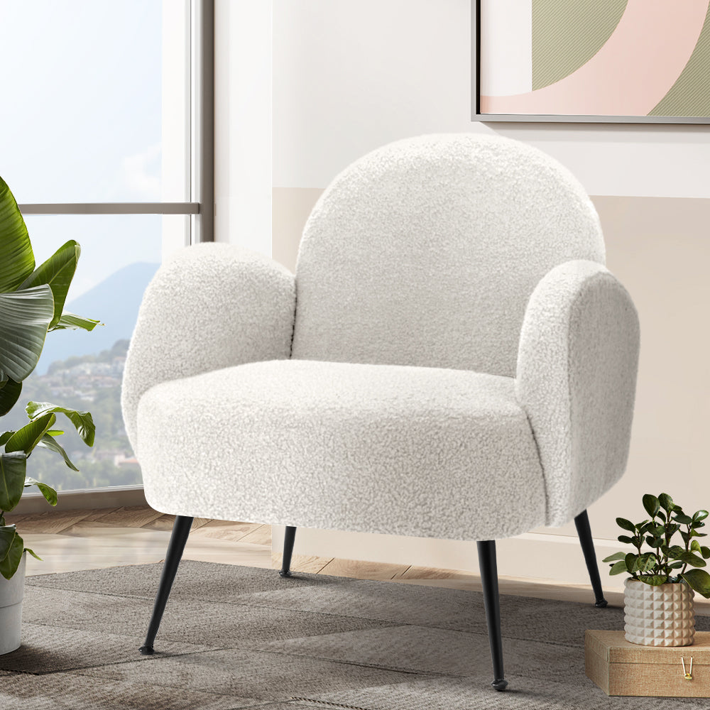 Artiss Armchair Lounge Chair Armchairs Accent Arm Chairs Sherpa Boucle White-Armchair - Peroz Australia - Image - 1
