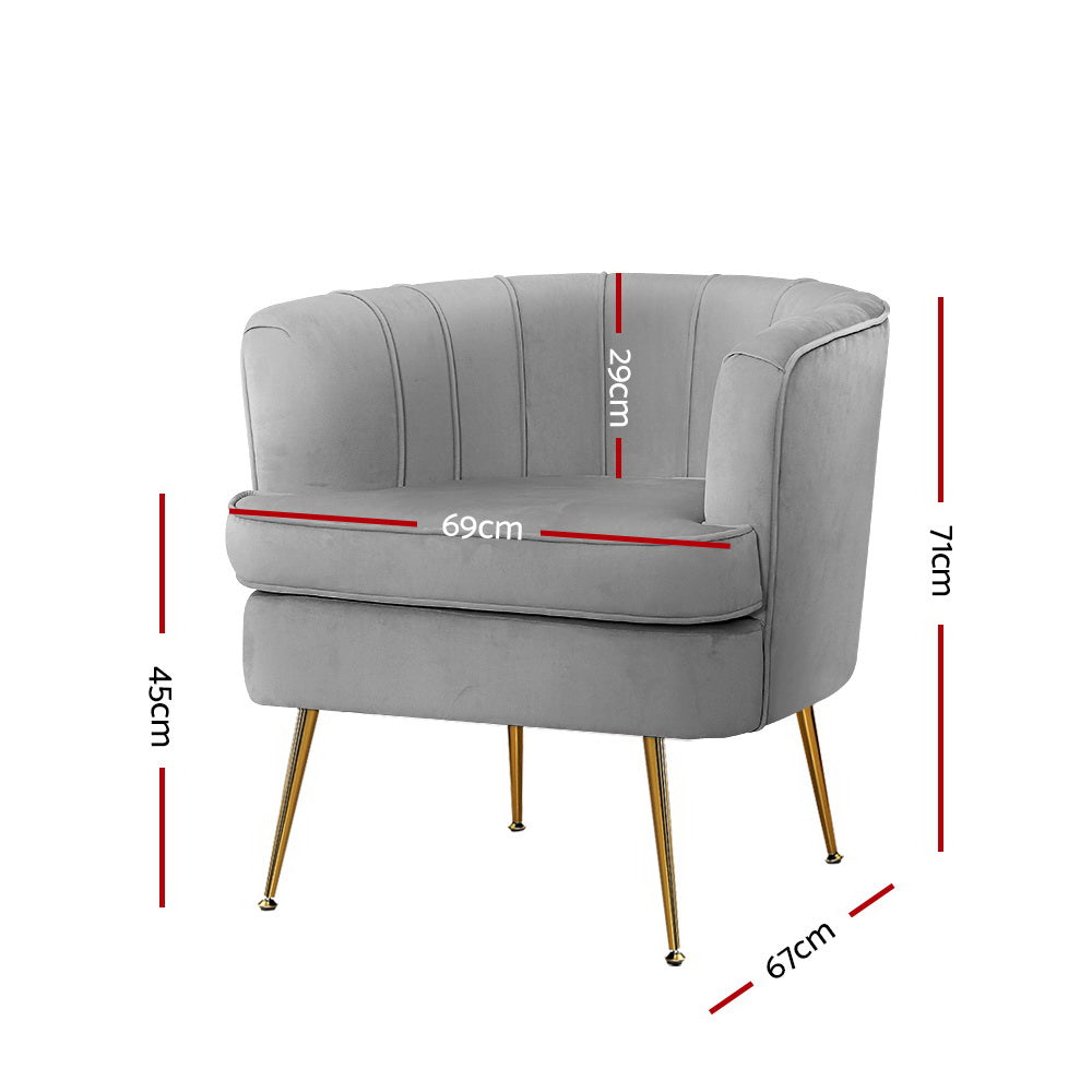 Artiss Armchair Lounge Accent Chair Armchairs Sofa Chairs Velvet Grey Couch-Armchairs - Peroz Australia - Image - 3