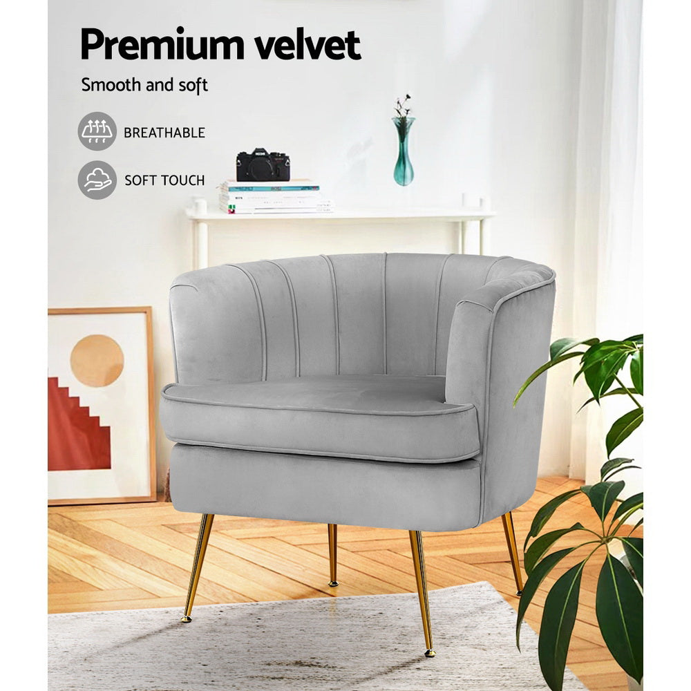 Artiss Armchair Lounge Accent Chair Armchairs Sofa Chairs Velvet Grey Couch-Armchairs - Peroz Australia - Image - 6