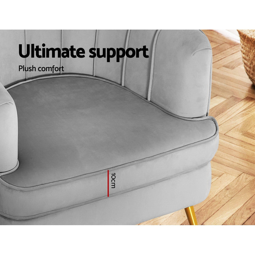 Artiss Armchair Lounge Accent Chair Armchairs Sofa Chairs Velvet Grey Couch-Armchairs - Peroz Australia - Image - 7