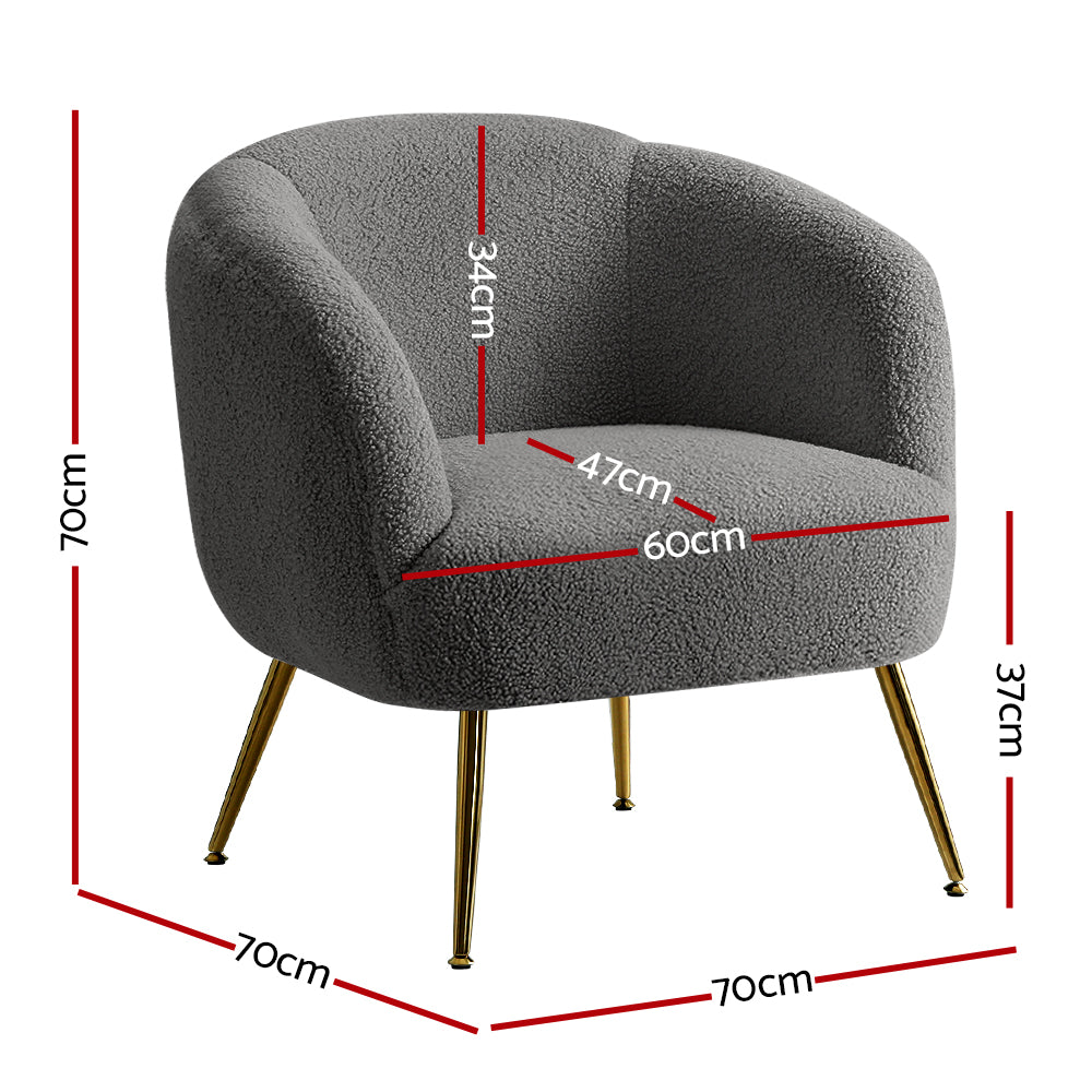 Artiss Armchair Lounge Chair Accent Chairs Arm Armchairs Sherpa Boucle Charcoal-Armchair - Peroz Australia - Image - 3