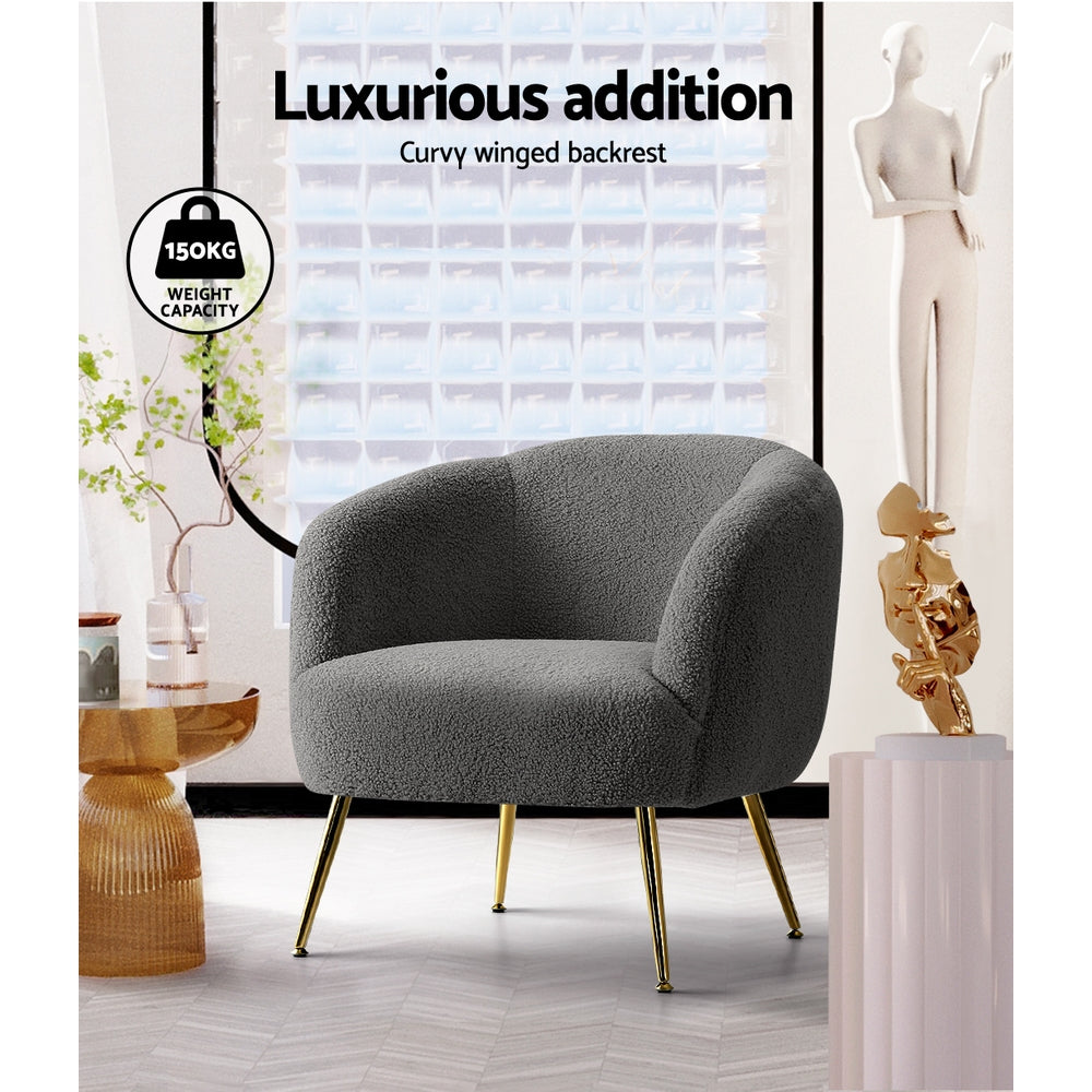 Artiss Armchair Lounge Chair Accent Chairs Arm Armchairs Sherpa Boucle Charcoal-Armchair - Peroz Australia - Image - 6