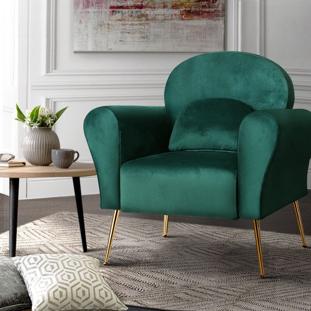 Artiss Armchair Lounge Chair Accent Armchairs Chairs Sofa Green Cushion Velvet-Armchairs - Peroz Australia - Image - 1