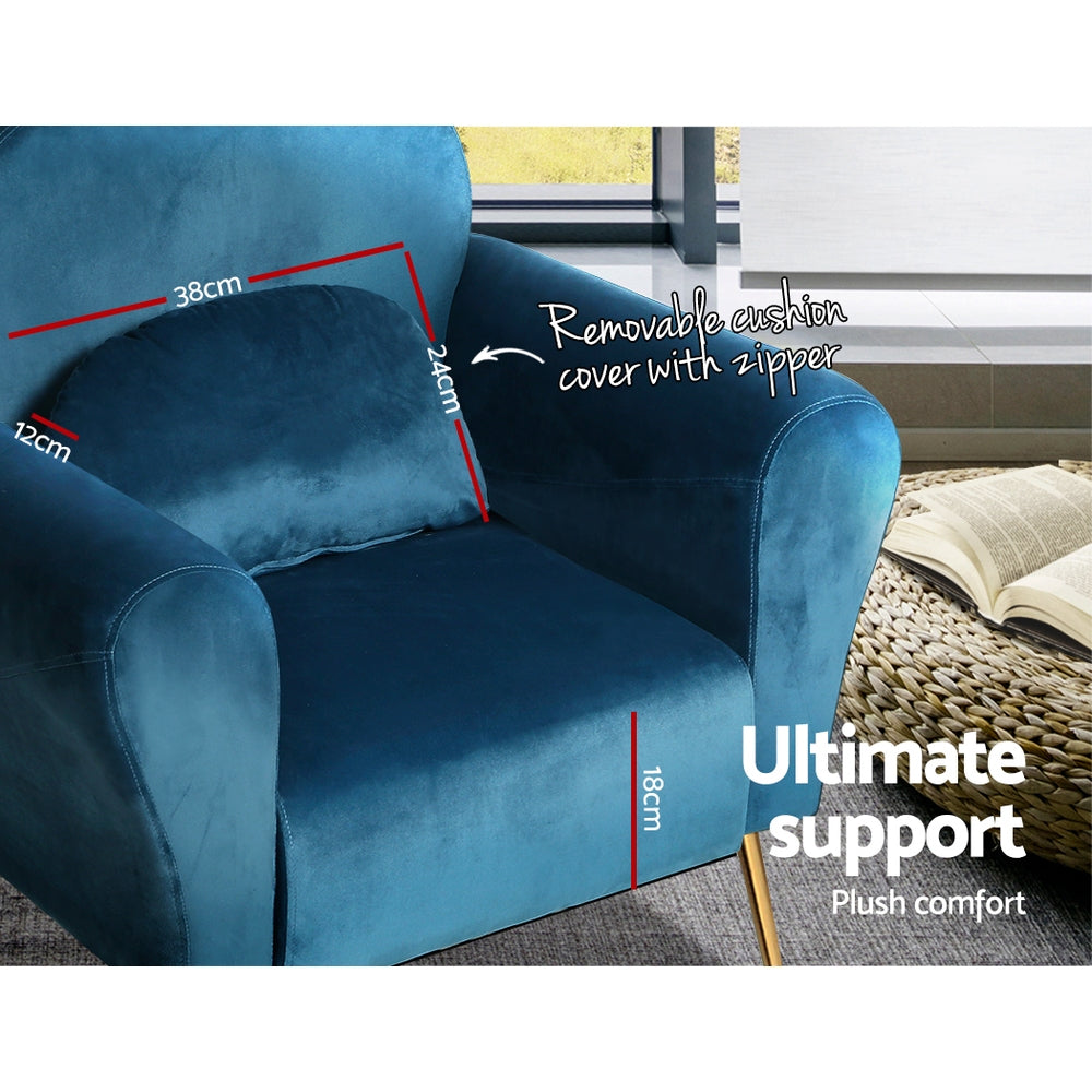 Artiss Armchair Lounge Chair Accent Chairs Armchairs Sofa Navy Velvet Cushion-Armchairs - Peroz Australia - Image - 6