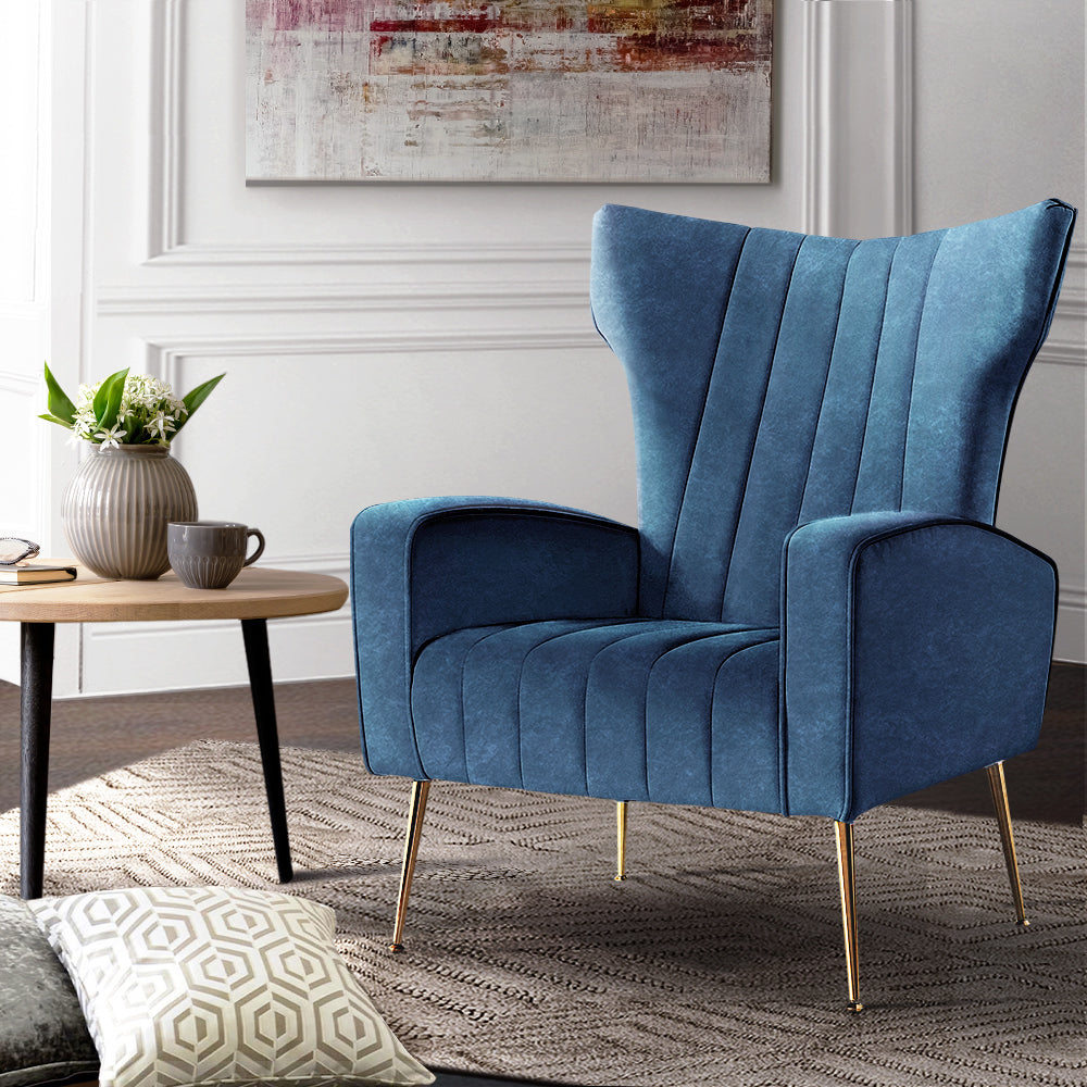 Artiss Armchair Lounge Accent Chairs Armchairs Chair Velvet Sofa Navy Blue Seat-Armchairs - Peroz Australia - Image - 1