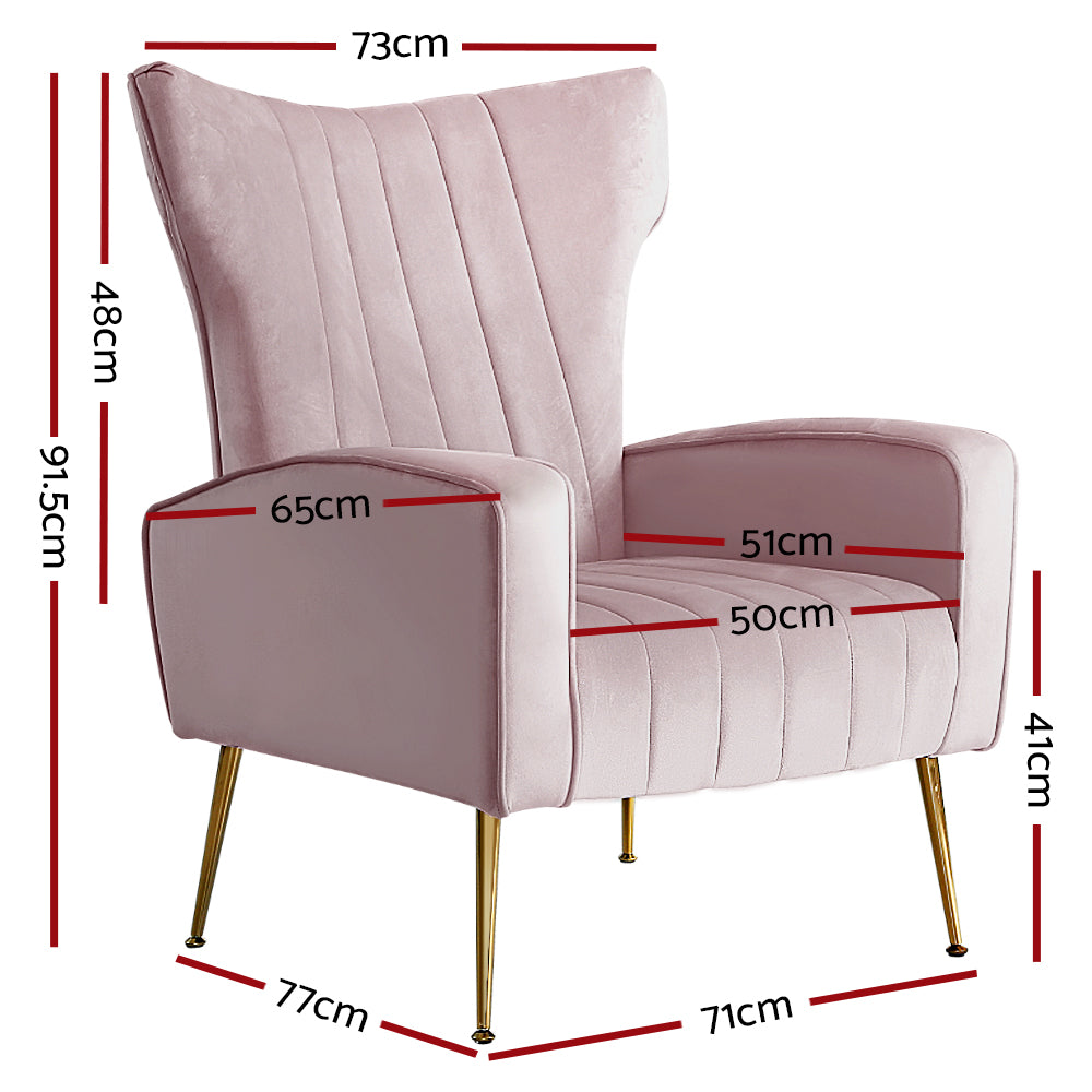 Artiss Armchair Lounge Chair Accent Armchairs Chairs Velvet Sofa Pink Seat-Armchairs - Peroz Australia - Image - 3