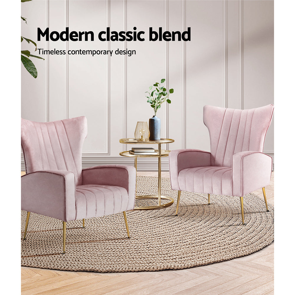 Artiss Armchair Lounge Chair Accent Armchairs Chairs Velvet Sofa Pink Seat-Armchairs - Peroz Australia - Image - 6