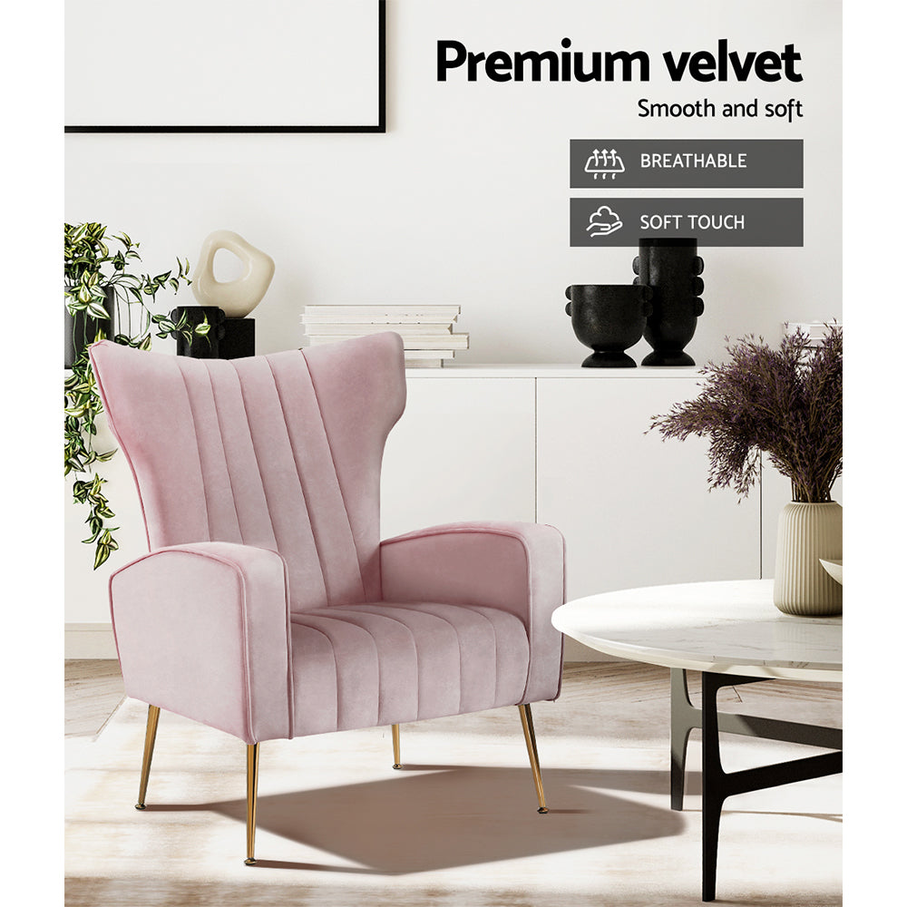 Artiss Armchair Lounge Chair Accent Armchairs Chairs Velvet Sofa Pink Seat-Armchairs - Peroz Australia - Image - 7