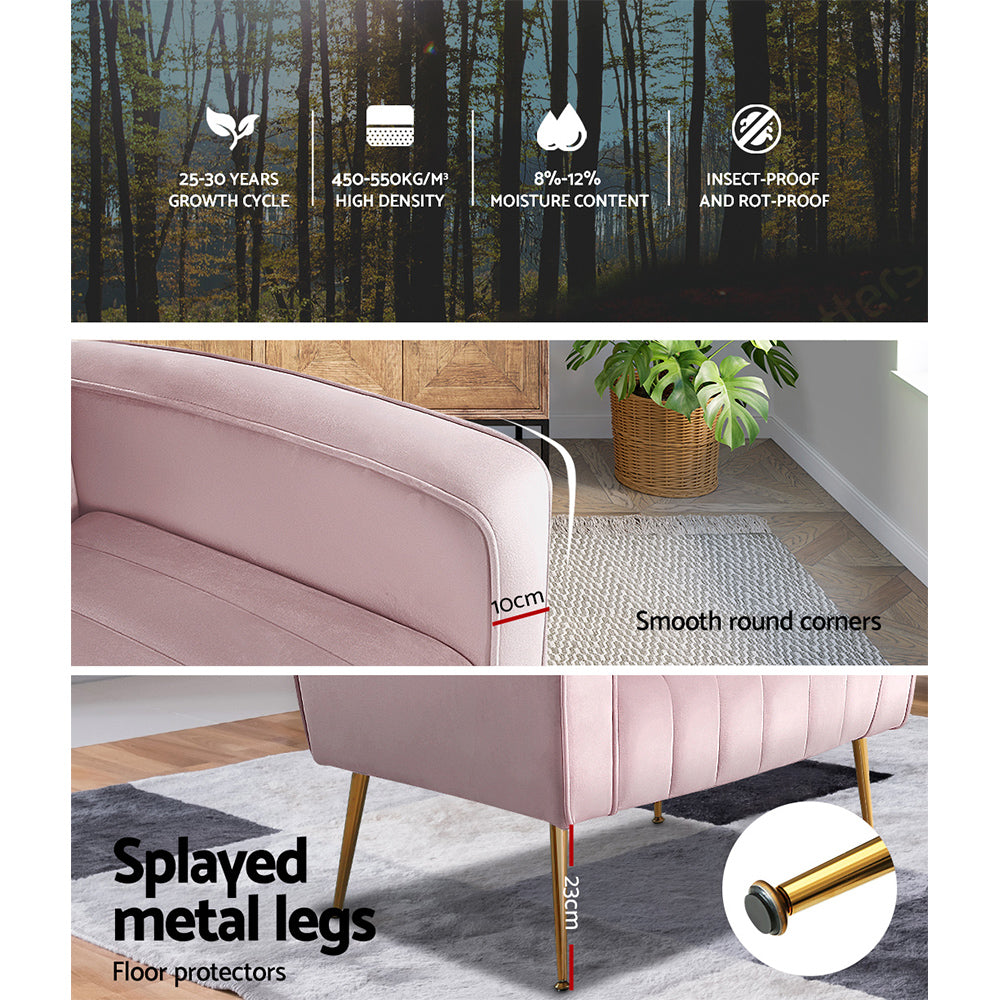Artiss Armchair Lounge Chair Accent Armchairs Chairs Velvet Sofa Pink Seat-Armchairs - Peroz Australia - Image - 8