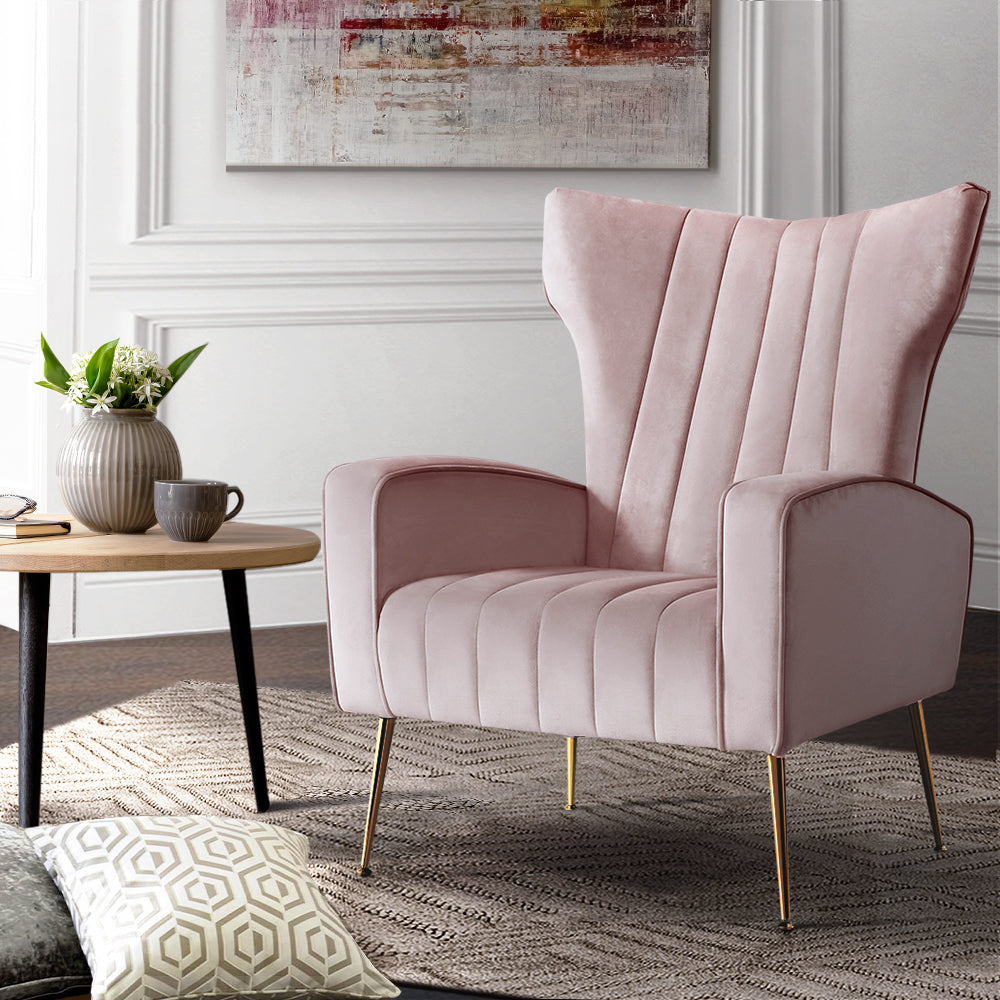Artiss Armchair Lounge Chair Accent Armchairs Chairs Velvet Sofa Pink Seat-Armchairs - Peroz Australia - Image - 1