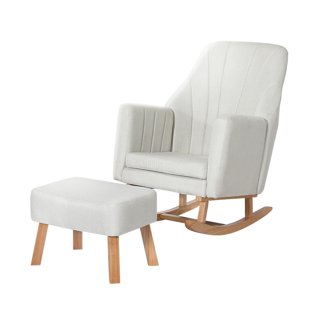 Artiss Rocking Chair Armchair Linen Fabric Beige Jonah-Furniture > Bar Stools & Chairs-PEROZ Accessories