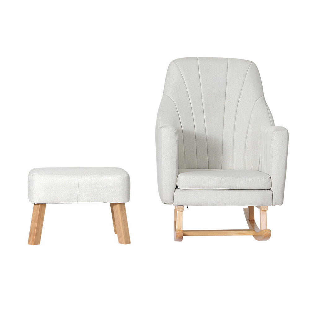 Artiss Rocking Chair Armchair Linen Fabric Beige Jonah-Furniture > Bar Stools & Chairs-PEROZ Accessories