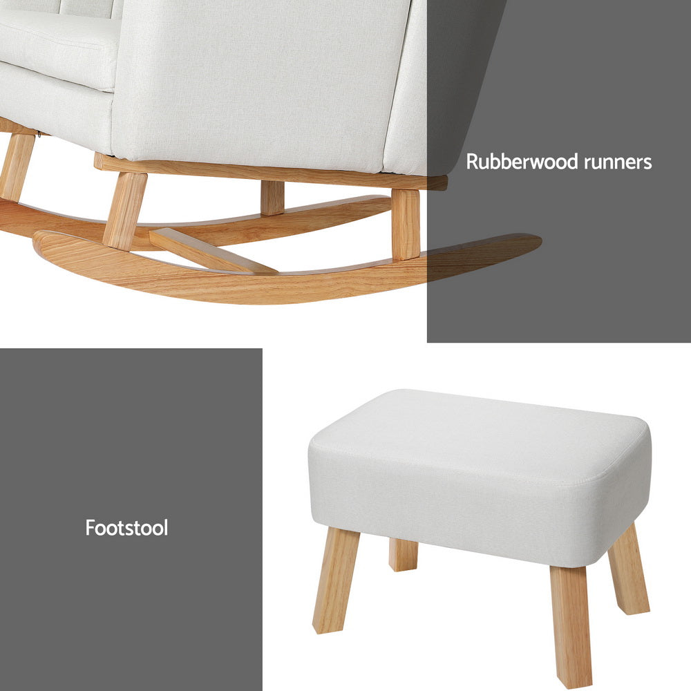 Artiss Rocking Chair Armchair Linen Fabric Beige Jonah-Furniture > Bar Stools & Chairs-PEROZ Accessories