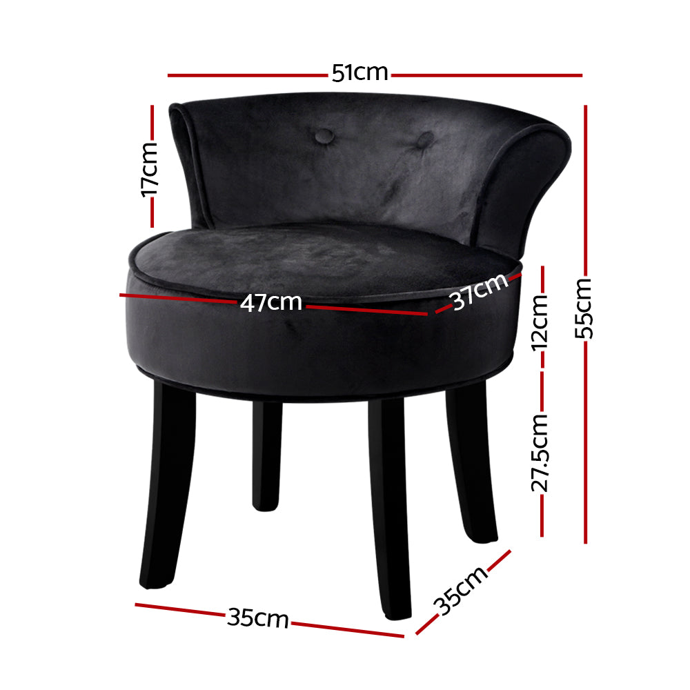 Artiss Velvet Vanity Stool Backrest Stools Dressing Table Chair Makeup Bedroom Black-Furniture &gt; Dining - Peroz Australia - Image - 3