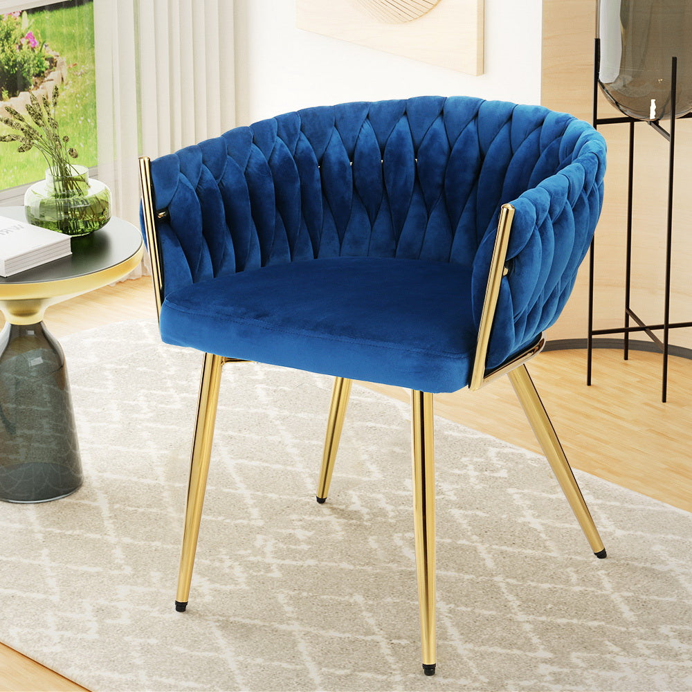 Artiss Dining Chair Cafe Chair Velvet Upholstered Woven Back Armrest Blue-Furniture > Dining-PEROZ Accessories