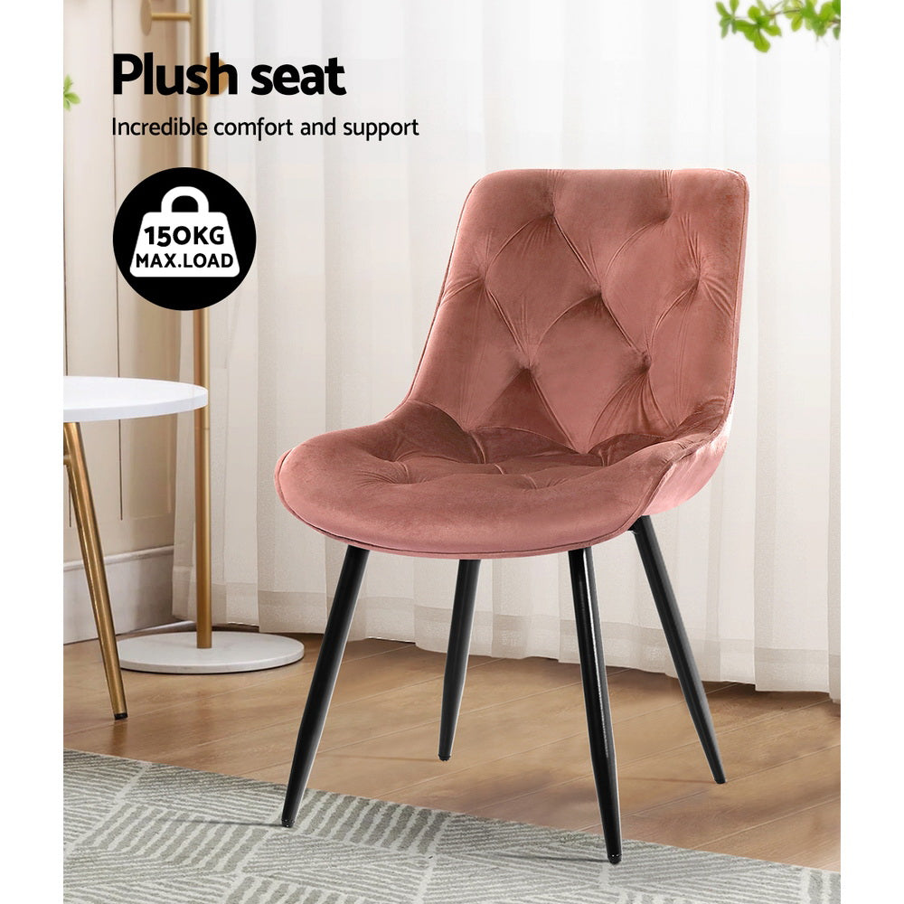 Artiss Set of 2 Starlyn Dining Chairs Kitchen Chairs Velvet Padded Seat Pink-Dining Chairs - Peroz Australia - Image - 6
