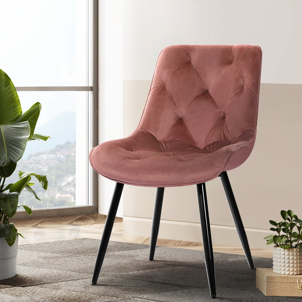 Artiss Set of 2 Starlyn Dining Chairs Kitchen Chairs Velvet Padded Seat Pink-Dining Chairs - Peroz Australia - Image - 8