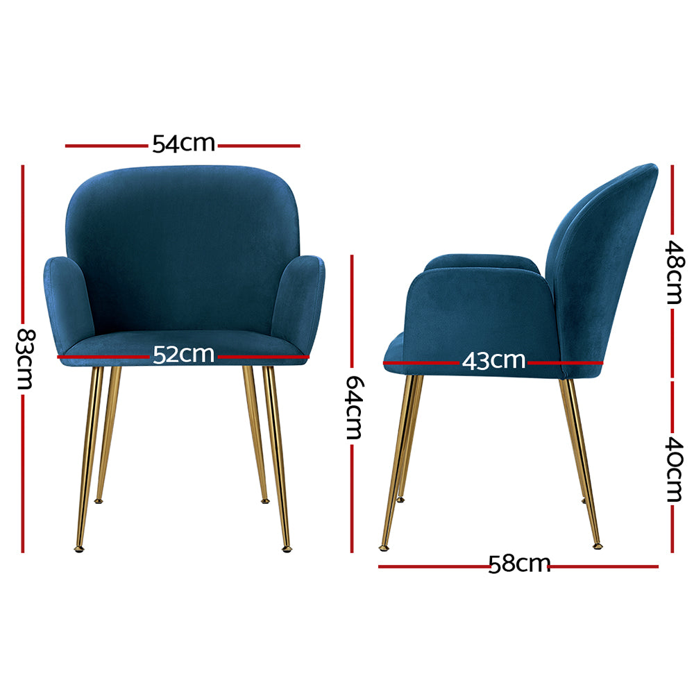 Artiss Set of 2 Kynsee Dining Chairs Armchair Cafe Chair Upholstered Velvet Blue-Dining Chairs - Peroz Australia - Image - 3