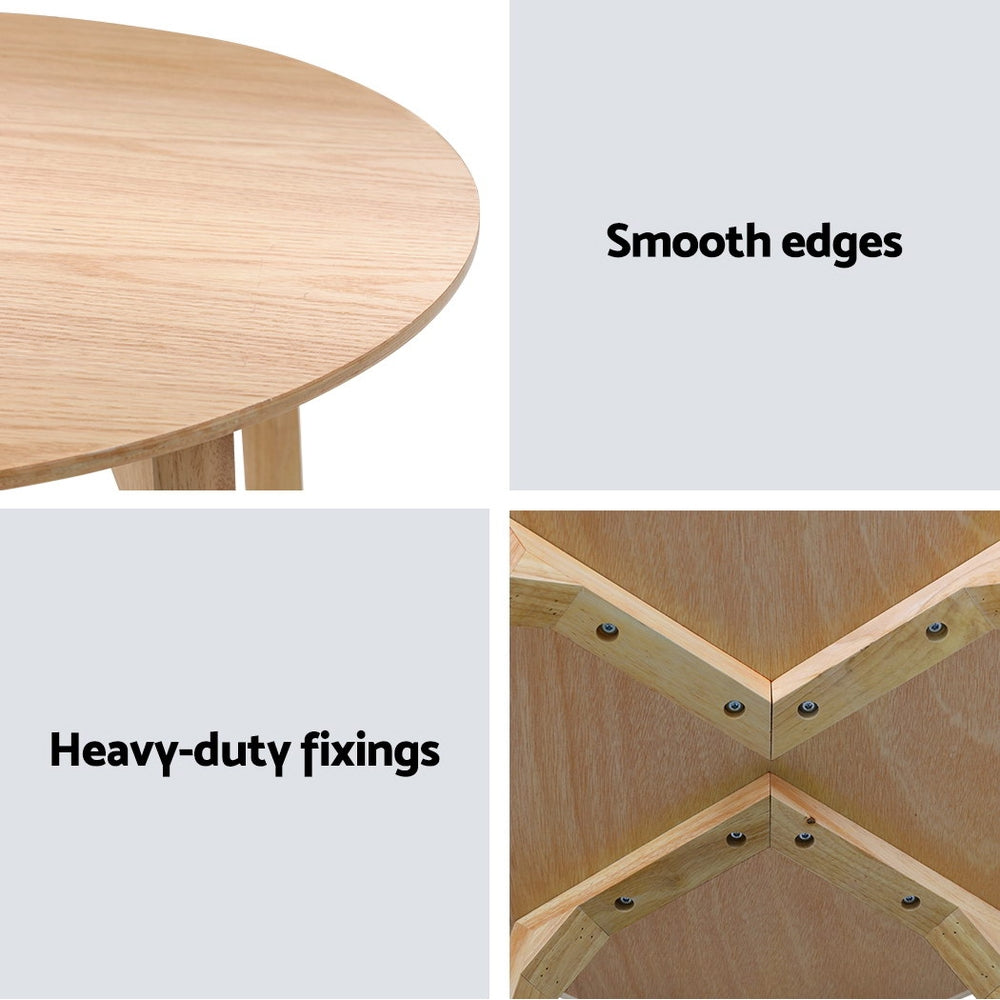 Artiss Coffee Table Round Side Tables Nightstand Bedside Furniture Wooden Beige-Furniture > Living Room - Peroz Australia - Image - 3