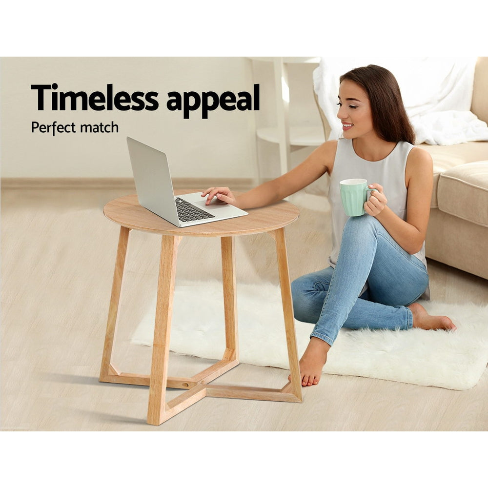 Artiss Coffee Table Round Side Tables Nightstand Bedside Furniture Wooden Beige-Furniture > Living Room - Peroz Australia - Image - 5