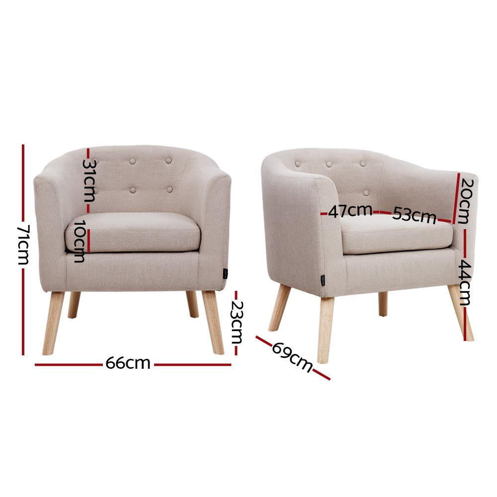 Artiss ADORA Armchair Tub Chair Single Accent Armchairs Sofa Lounge Fabric Beige-Furniture > Bar Stools & Chairs - Peroz Australia - Image - 3