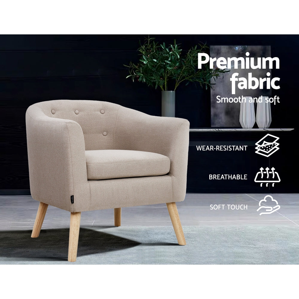 Artiss ADORA Armchair Tub Chair Single Accent Armchairs Sofa Lounge Fabric Beige-Furniture > Bar Stools & Chairs - Peroz Australia - Image - 5